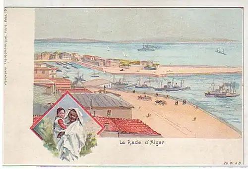 00637 Ak Lithographie Afrique Port d'Alger vers 1900