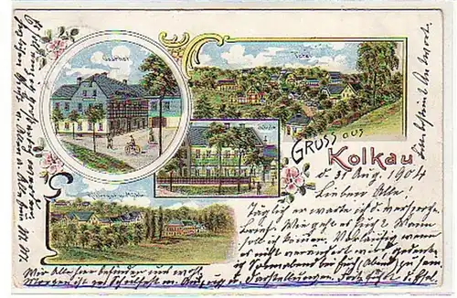 00621 Ak Gruss aus Kolkau Gasthof usw. 1904