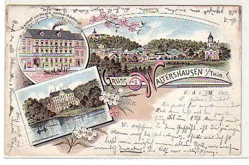 00599 Ak Gruss aus Waltershausen Gasthaus usw. 1903