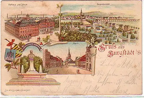 00598 Ak Gruss aus Burgstädt Schule usw. 1907