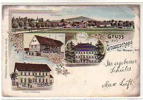 00594 Ak Gruss de Grosszschepa près Wurzen Gasthof 1901