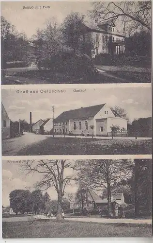 00587 Mehrbild Ak Gruß aus Oelzschau Gasthof, Försterei, Schloß mit Park 1931
