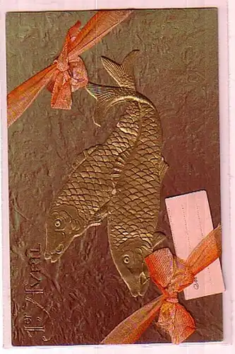 00566 Ak avec 2 poissons dorés vers 1910
