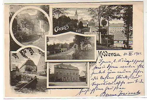 00533 Ak Gruss aus Mildenau Gasthaus usw. 1901