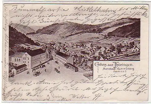 00519 Ak Gruss de Thuringen Manebach Hostal 1900