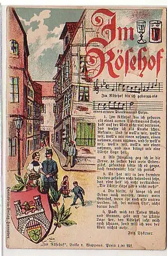 00514 Ak Litho Hannover Le texte de la chanson "Dans le Rosenhof" vers 1910