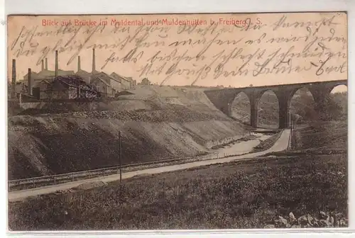 00496 Ak Blick auf Brücke im Muldental und Muldenhütten bei Freiberg 1911