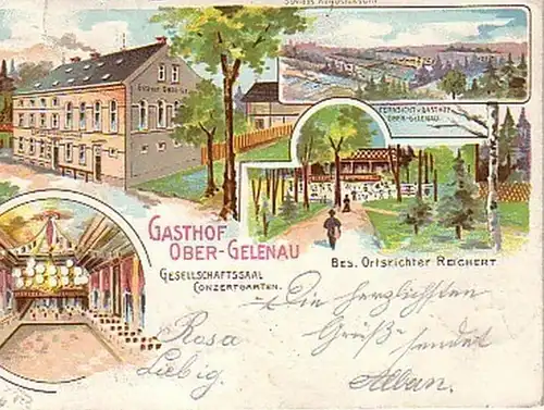 00495 Ak Gruss de Ober-Gelenau Hostal 1904