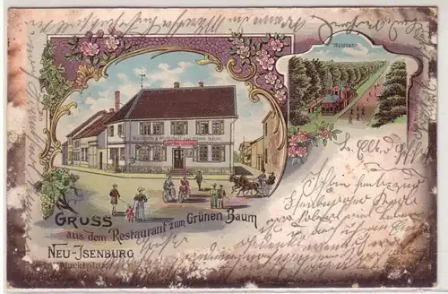 00439 Ak Lithographie Salutation de Neu-Isenburg Restaurant 1903
