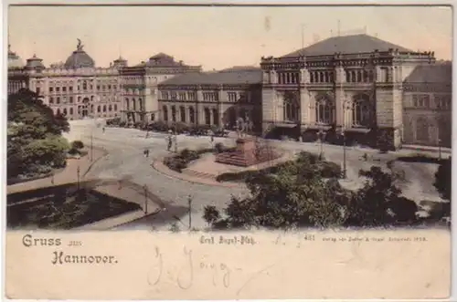 00414 Ak Gruss de Hanovre Ernst August Platz 1899