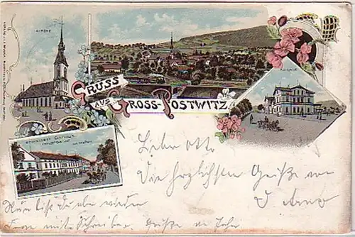 00401 Ak Lithographie Salutation de Gross-Postwitz 1897