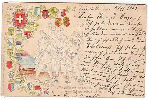 00396 Ak Prägekarte Schweiz Kantonswappen 1902