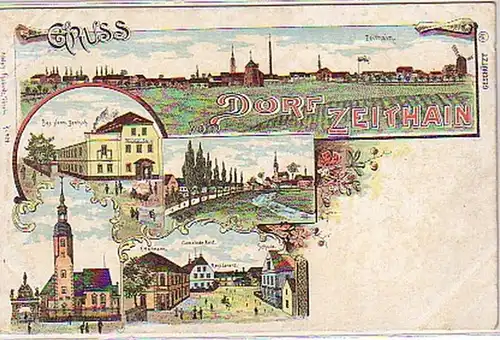00361 Ak Lithographie Gruß vom Dorf Zeithain um 1910