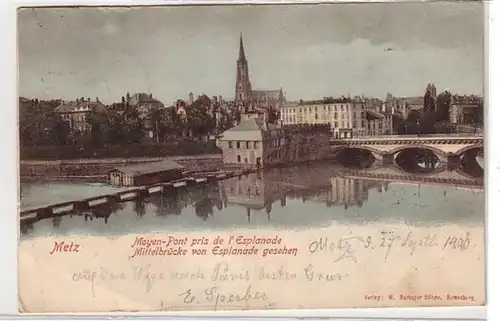 00360 Ak Metz Mittelbrücke von Esplanade gesehen 1900