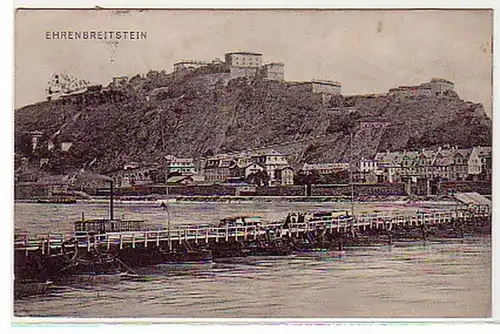 00338 Ak Ehrenbreritstein avec pont de bateau 1908