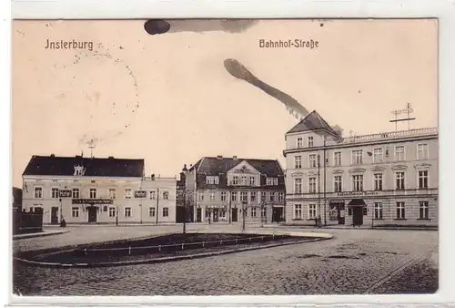 00327 Feldpost Ak Insterburg Est Prussen Bahnhofstrasse 1914