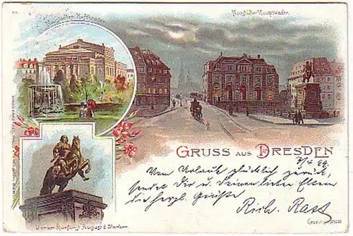 00282 Ak Lithographie Gruss de Dresde 1899