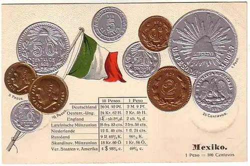 00275 Ak marqué avec des pièces de monnaie du Mexique vers 1900