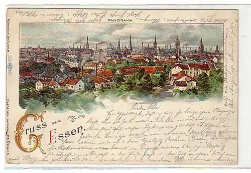 00271 Ak Lithographie Gruss de Essen Panorama 1904