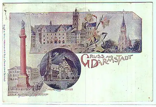 00199 Ak Lithographie Gruss de Darmstadt vers 1900