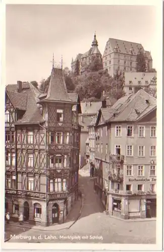 00180 Ak Marburg a.d. Lahn Marktplatz mit Schloß 1953