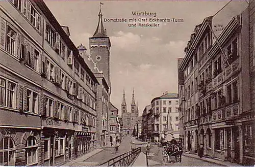 00179 Ak Würzburg Domstraße und Ratskeller 1916