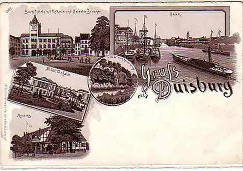 00178 Ak Lithographie Gruss de Duisburg vers 1900