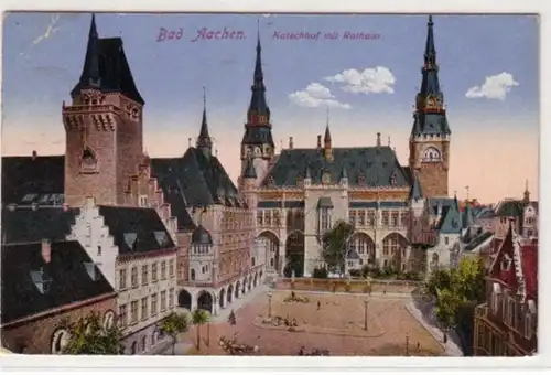 00177 Ak Bad Aachen Katschhof avec hôtel de ville 1918