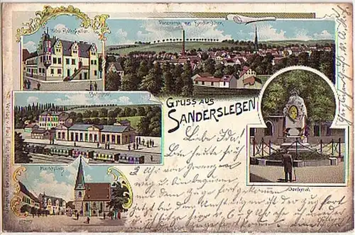 00155 Ak Lithographie Gruss de Sandersleben 1900