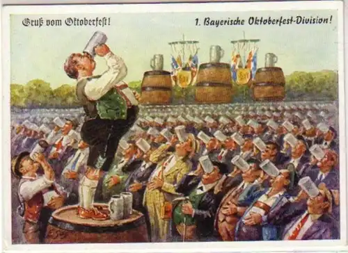 00151 Humor Ak Gruß vom Oktoberfest um 1950