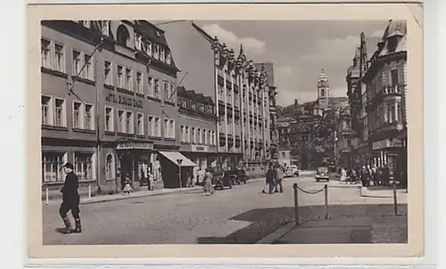 00148 Ak Aue Bahnhofstraße avec l'église de la Paix 1955
