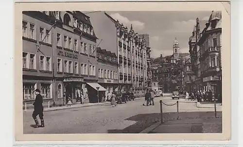 00148 Ak Aue Bahnhofstraße mit Friedenskirche 1955