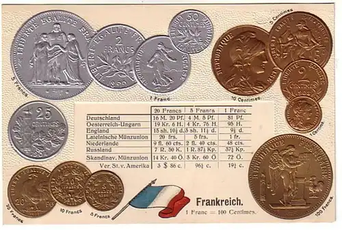 00123 Ak marqué avec des pièces de monnaie de la France vers 1900