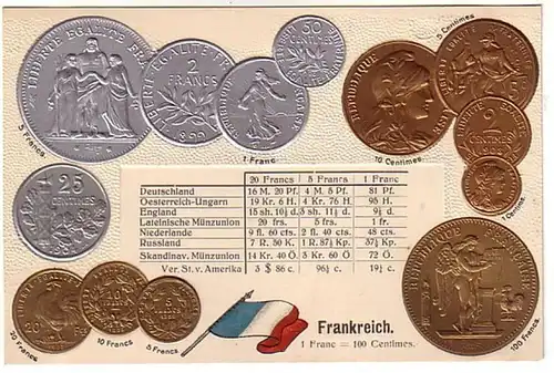 00123 geprägte Ak mit Münzen von Frankreich um 1900