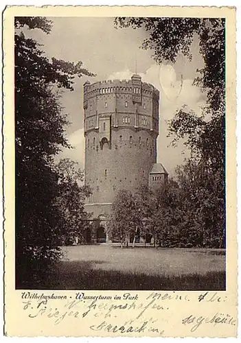 00046 Ak Wilhelmshaven Wasserturm im Park 1937