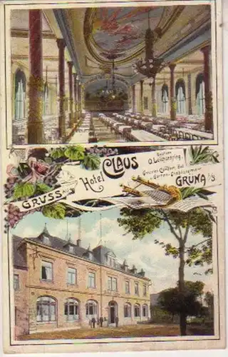 00021 Ak Lithographie Gruß aus Grüna Hotel Claus 1909