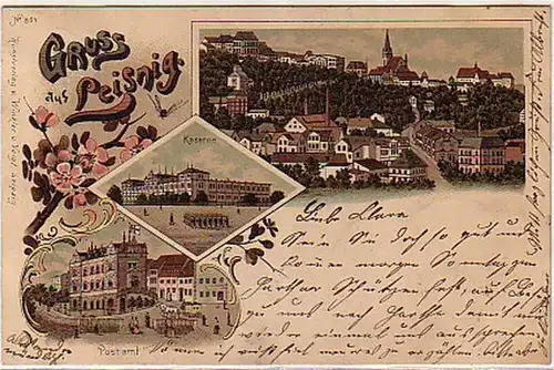 00016 Ak Lithographie Greuss de Leisnig Post etc. 1902