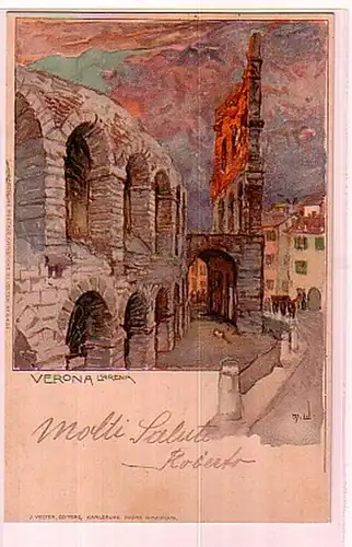 00006 Ak Lithographie Künstlerkarte Verona L'Arena 1920