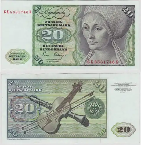 T144717 Banknote 20 DM Deutsche Mark Ro. 287a Schein 2.Jan. 1980 KN GK 8681746 K