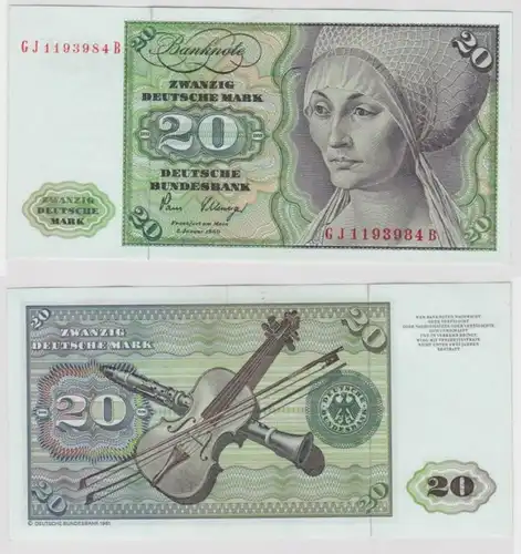 T144680 Banknote 20 DM Deutsche Mark Ro. 287a Schein 2.Jan. 1980 KN GJ 1193984 B