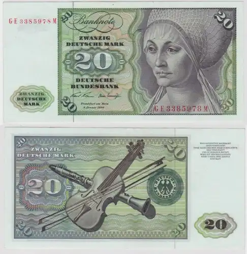 T144665 Banknote 20 DM Deutsche Mark Ro. 271b Schein 2.Jan. 1970 KN GE 3385978 M