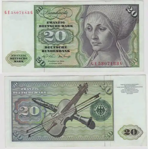 T144639 Banknote 20 DM Deutsche Mark Ro. 271b Schein 2.Jan. 1970 KN GE 5807183 G