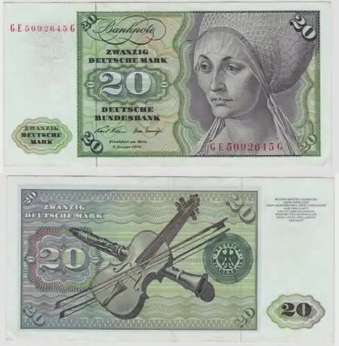 T144629 Banknote 20 DM Deutsche Mark Ro. 271b Schein 2.Jan. 1970 KN GE 5092645 G
