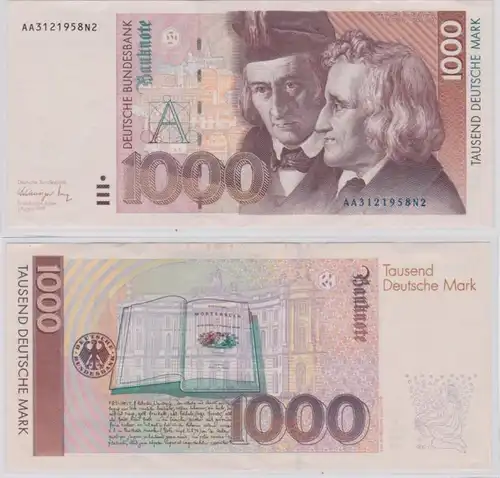 T144259 Banknote 1000 DM Deutsche Mark Ro. 302a Schein 1.8.1991 KN AA 3121958 N2