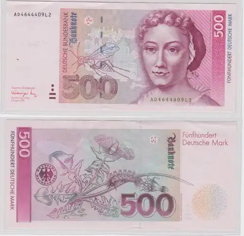 T144249 Banknote 500 DM Deutsche Mark Ro. 301a Schein 1.8.1991 KN AD 4644409 L2