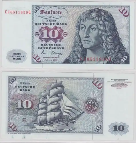 T144120 Banknote 10 DM Deutsche Mark Ro. 286a Schein 2.Jan. 1980 KN CJ 0511850 Q