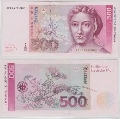 T140673 Banknote 500 DM Deutsche Mark Ro. 301a Schein 1.8.1991 KN AD 8867520 D9