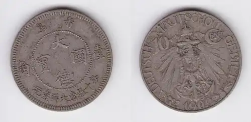 10 Cent Kupfer Nickel Münze deutsche Kolonie Kiautschou China 1909 ss/vz(156326)