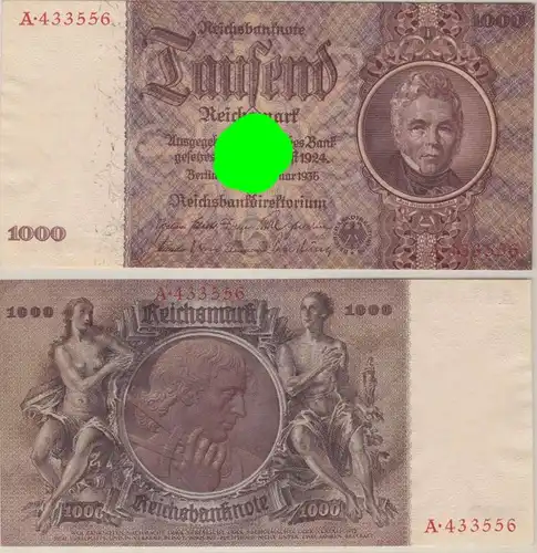 1000 Mark Billet de l'Empire allemand 22.02.1936 Rosenberg 177 a UNC (155710)