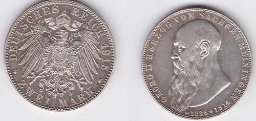 2 Mark Argent Pièce 1915 Georg II duc de Saxe Meiningen vz+ (150179)